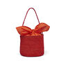 Bright red raffia bucket bag, hand woven by artisans in Madagascar.